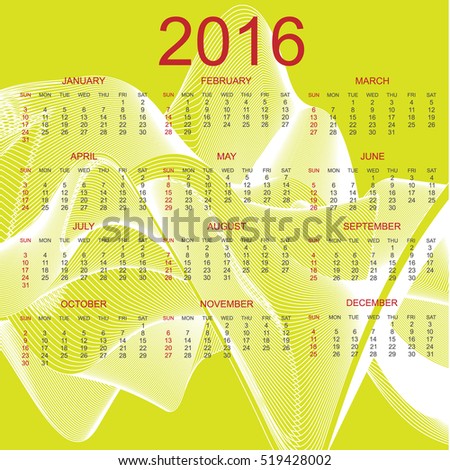 CALENDAR 2016 RAINBOW RIBBON EFFECT