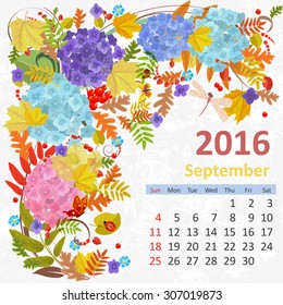 Calendar for 2016, September
