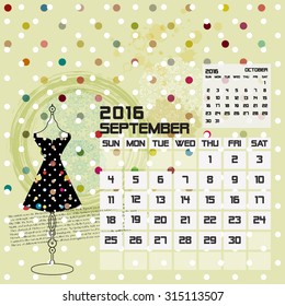 Calendar 2016 September vintage background fashion design 