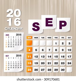 Calendar 2016 September vintage paper on grunge background
