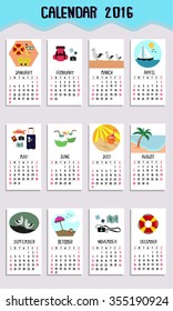 calendar 2016 set of beach