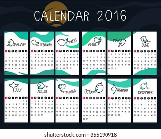 calendar 2016 set of birds