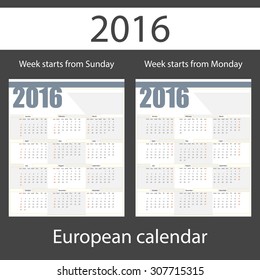 Calendar 2016, set of two templates, vector illustration