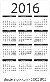 calendar 2016 simple design black and white