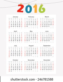 Calendar 2016, simple modern design, vector illustration background