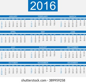 CALENDAR 2016 SIMPLE STYLE BLUE