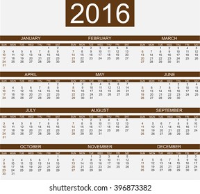 CALENDAR 2016 SIMPLE STYLE BROWN