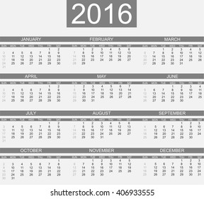 CALENDAR 2016 SIMPLE STYLE GREY