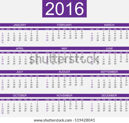 CALENDAR 2016 SIMPLE STYLE VIOLET