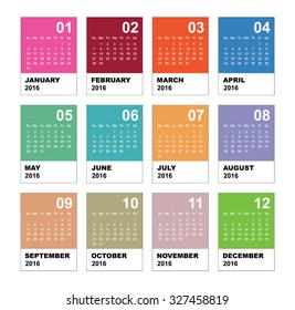 Calendar for 2016. Simple Vector Template. 2016 calendar simple design.