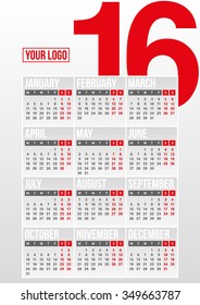 Calendar for 2016. Simple Vector Template