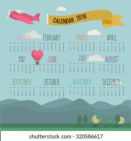 Calendar for 2016 with sky and balloon background