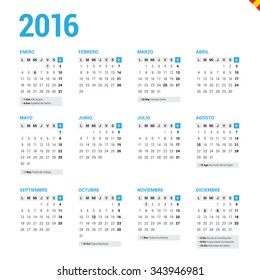 Calendar 2016 Spain with Holidays