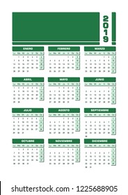 Calendar 2016 Spanish. Vector illustration with empty space for your contents. All elements sorted and grouped in layers for easy edition