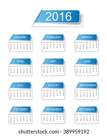 CALENDAR 2016 STICKER TEMPLATE VECTOR