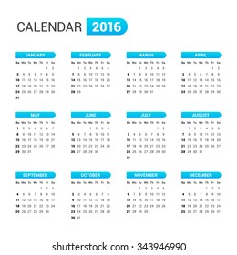 Calendar 2016 Sunday First