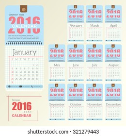 Calendar 2016 Template Big set of 12 Months. vector illustration