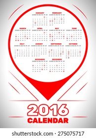 Calendar 2016 template in exclamation mark shape and with lines that evoke the ringing. Editable vector with several layers. Eps 10