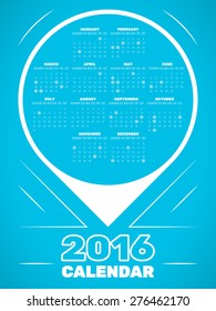 Calendar 2016 template in exclamation mark shape and with lines that evoke the ringing. Editable vector with several layers. Eps 10