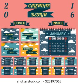 Calendar 2016 template. Flat design