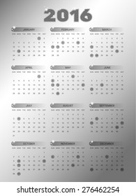 Calendar 2016 template in "silver" with sparkles. Editable vector with several layers. Eps 10