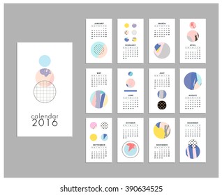  Calendar 2016. Templates with circles and Hand Drawn textures