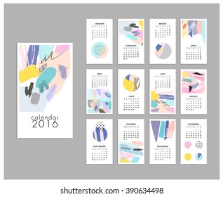  Calendario 2016. Plantillas con texturas dibujadas a mano