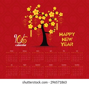 calendar 2016 tree design for Chinese New Year celebration