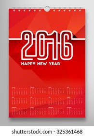 Calendar 2016, Triangle Geometric Pattern Template. Background Design, vector illustration