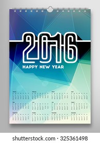 Calendar 2016, Triangle Geometric Pattern Template. Background Design, vector illustration