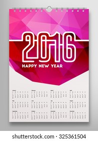 Calendar 2016, Triangle Geometric Pattern Template. Background Design, vector illustration