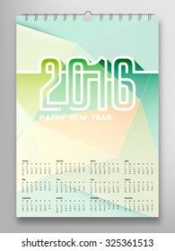 Calendar 2016, Triangle Geometric Pattern Template. Background Design, vector illustration