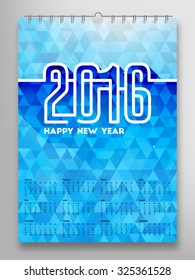 Calendar 2016, Triangle Geometric Pattern Template. Background Design, vector illustration