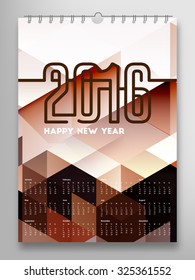 Calendar 2016, Triangle Geometric Pattern Template. Background Design, vector illustration