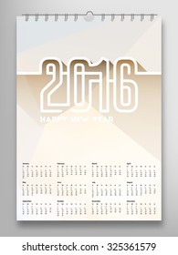 Calendar 2016, Triangle Geometric Pattern Template. Background Design, vector illustration