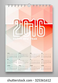 Calendar 2016, Triangle Geometric Pattern Template. Background Design, vector illustration