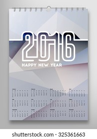 Calendar 2016, Triangle Geometric Pattern Template. Background Design, vector illustration