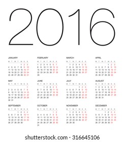 Calendar 2016. Vector.