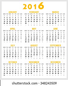 Calendar for 2016 vector