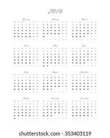 Calendar for 2016 vector