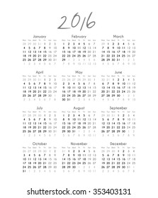 Calendar for 2016 vector