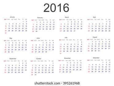 Calendar 2016 vector