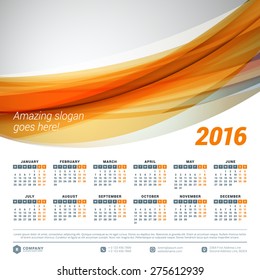 Calendar 2016 Vector Design Template. Week starts Monday