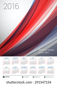 Calendar 2016 Vector Design Template. Week Starts Sunday
