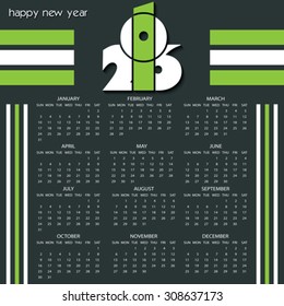 Calendar 2016 vector design template with white and green colors