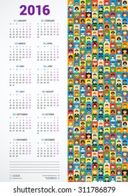 Calendar 2016 Vector Design Template. Week Starts Monday