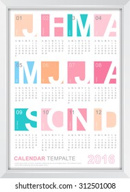 Calendar 2016 Vector Design Template with abstract pattern. Set of 12 Months. vector illustration