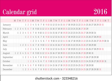 Calendar 2016 Vector Design Template.