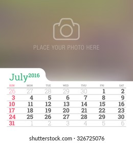 Calendar 2016 Vector Design Template.