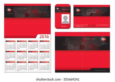 Calendar 2016 Vector Design Template and set of stationery black and red 